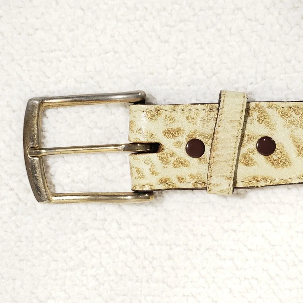 Tony Lama Leather Belt Mens 42 Cream Exotic Embossed Western Cowboy Made in USA